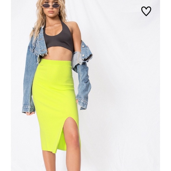 Free People Dresses & Skirts - FREE PEOPLE Neon Skyline Ribbed Slit Knit Midi Skirt